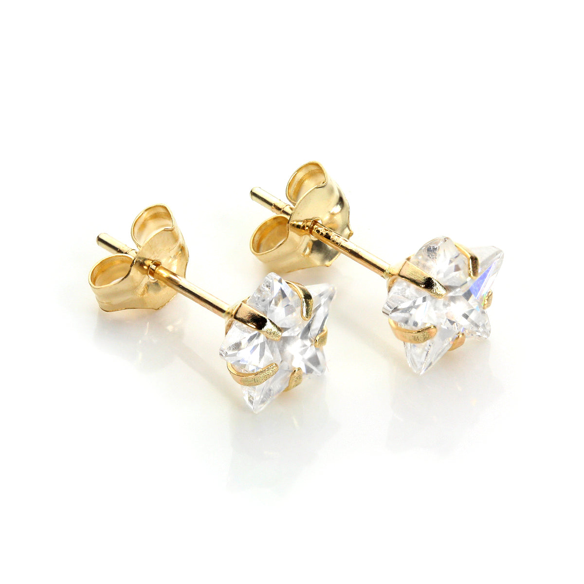 9ct Yellow Gold Crystal 6mm Star Stud Earrings