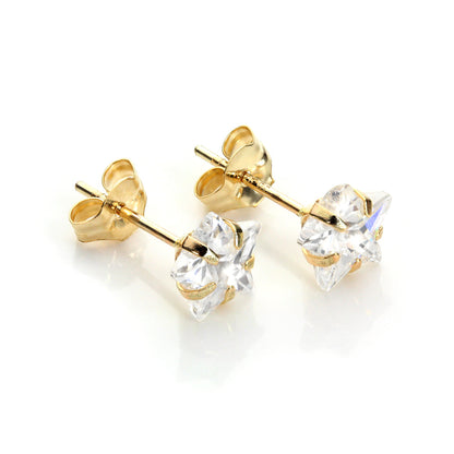 9ct Yellow Gold Crystal 6mm Star Stud Earrings