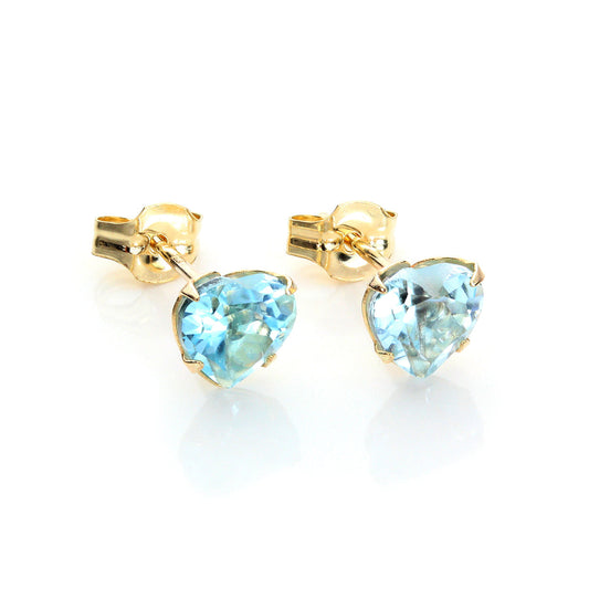 9ct Yellow Gold Sky Blue Topaz 5mm Heart Stud Earrings