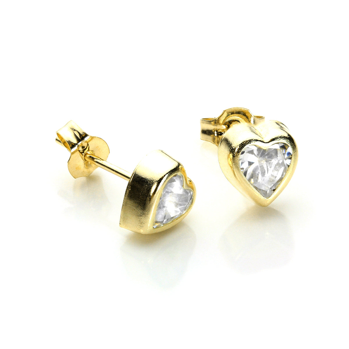 9ct Yellow Gold Clear CZ 5mm Heart Stud Earrings