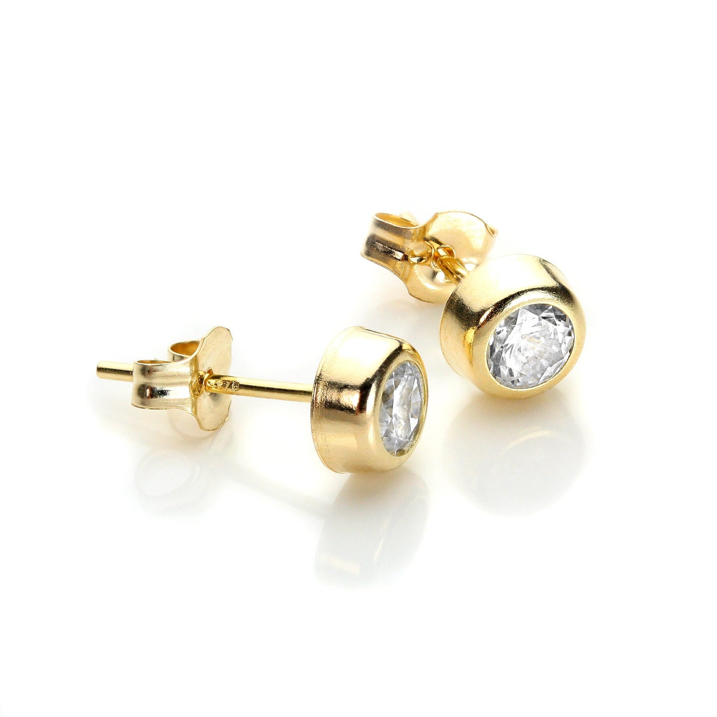 9ct Yellow Gold Clear CZ 4mm Round Stud Earrings