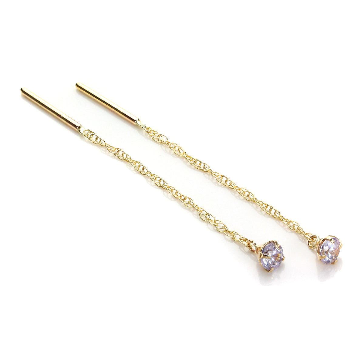 9ct Yellow Gold Lilac CZ 3.5mm Pull Through Earrings