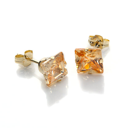 9ct Yellow Gold CZ 6mm Square Stud Earrings