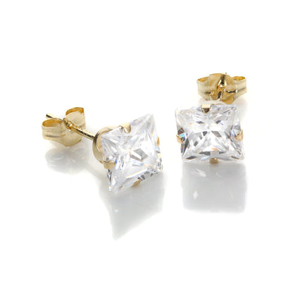 9ct Yellow Gold CZ 6mm Square Stud Earrings