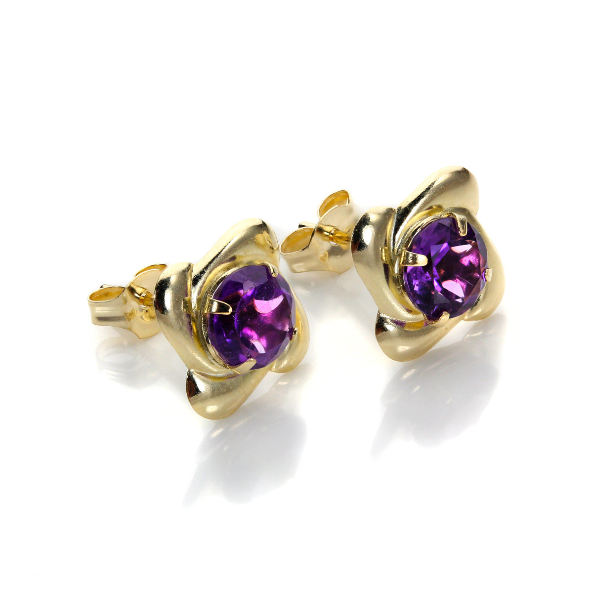 9ct Yellow Gold Amethyst 5mm Round Stud Earrings