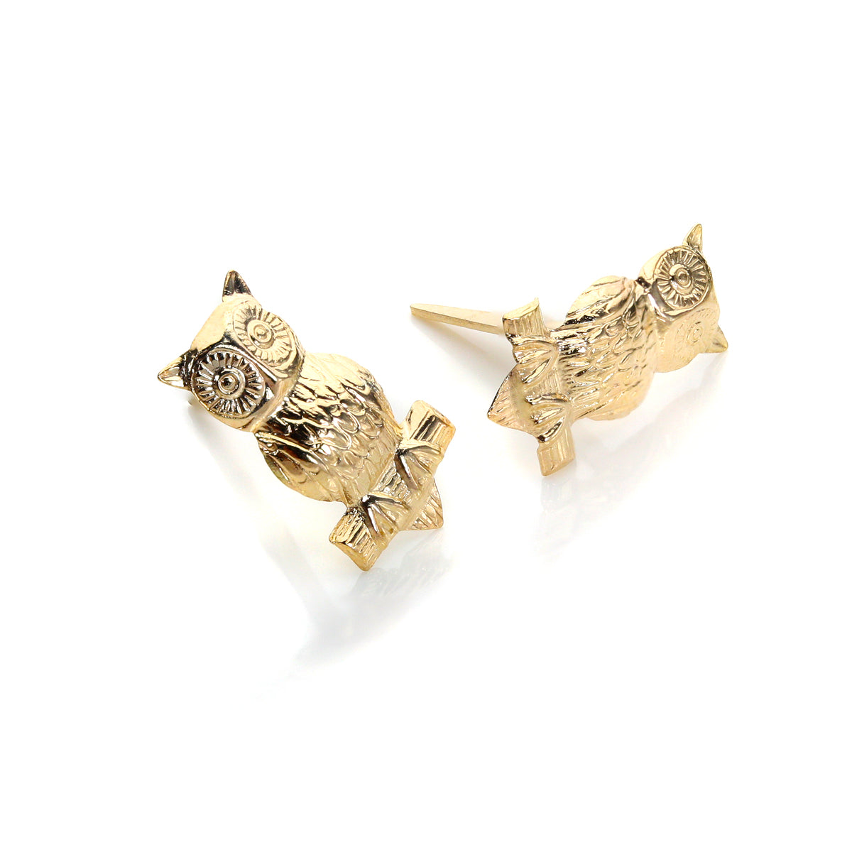 Andralok 9ct Yellow Gold Owl on Branch Stud Earrings