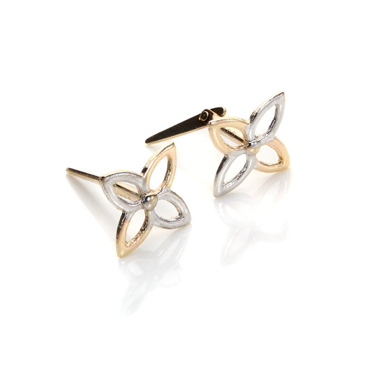 Andralok 9ct Mixed Gold 4 Petal Flower Stud Earrings