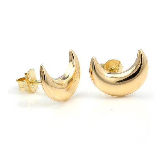 9ct Yellow Gold Crescent Moon Stud Earrings