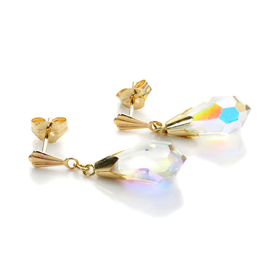 9ct Yellow Gold Aurora Borealis CZ Drop Earrings