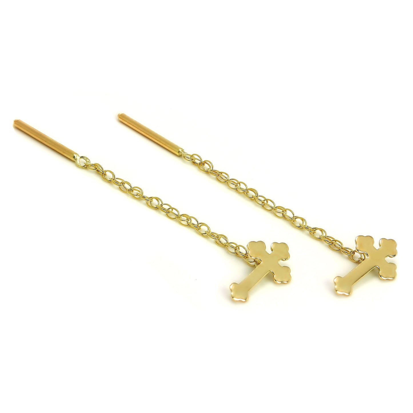 9ct Gold Gothic Cross Pull Through Chain Earrings