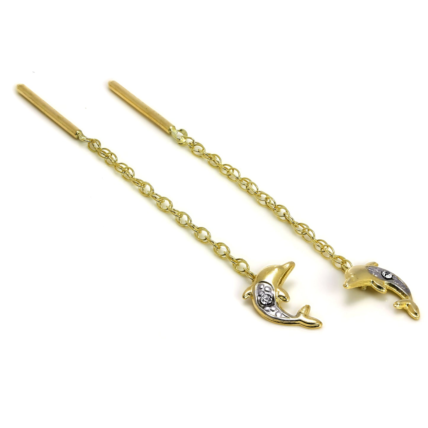 9ct Yellow & White Gold Dolphin Pull Through Chain Earrings