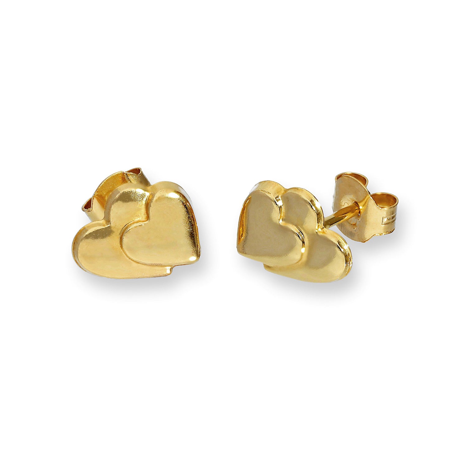 9ct Gold Flat Double Heart Stud Earrings