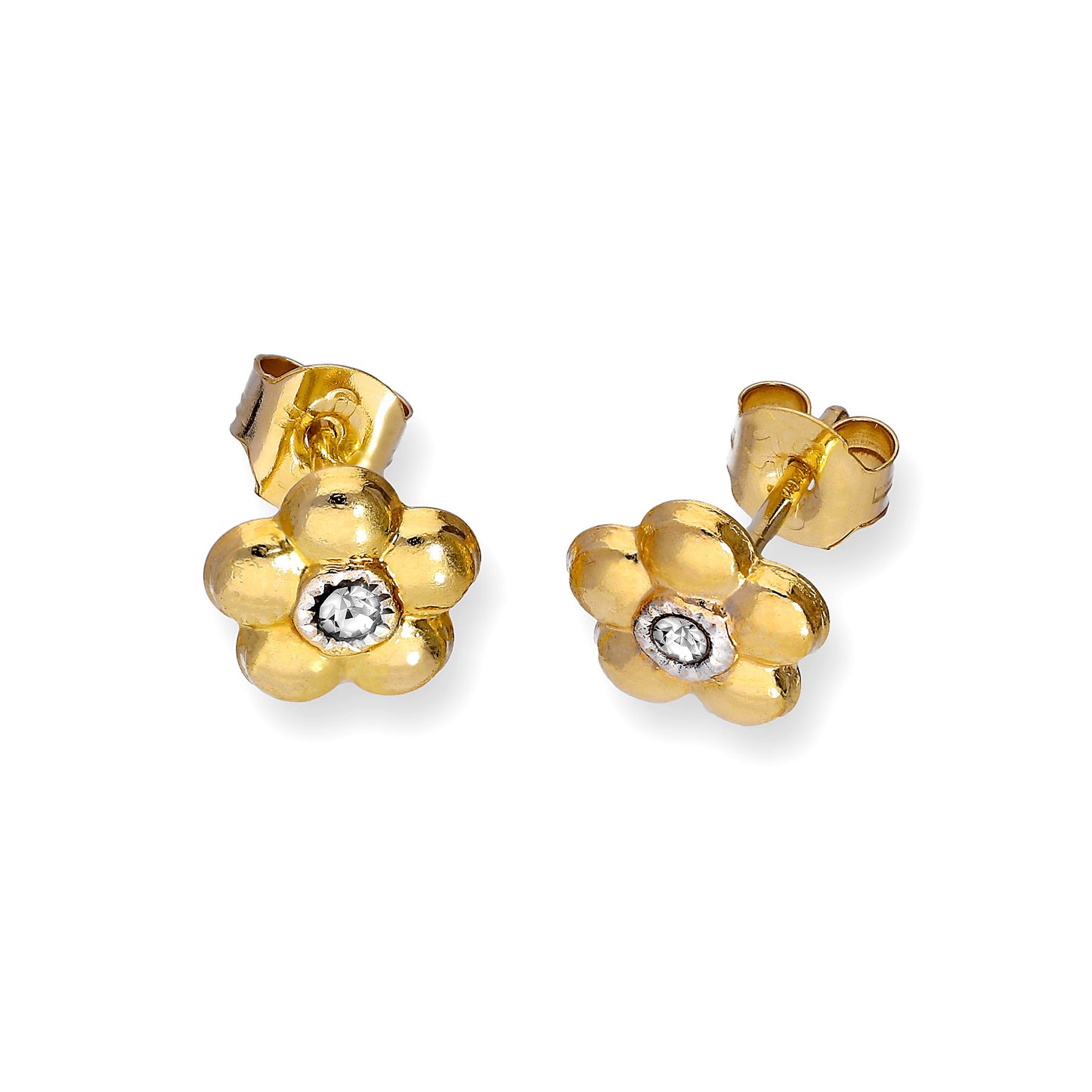 9ct Gold & Diamond Flat Flower Stud Earrings