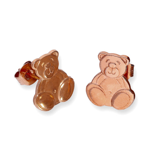 9ct Rose Gold Flat Teddy Bear Stud Earrings