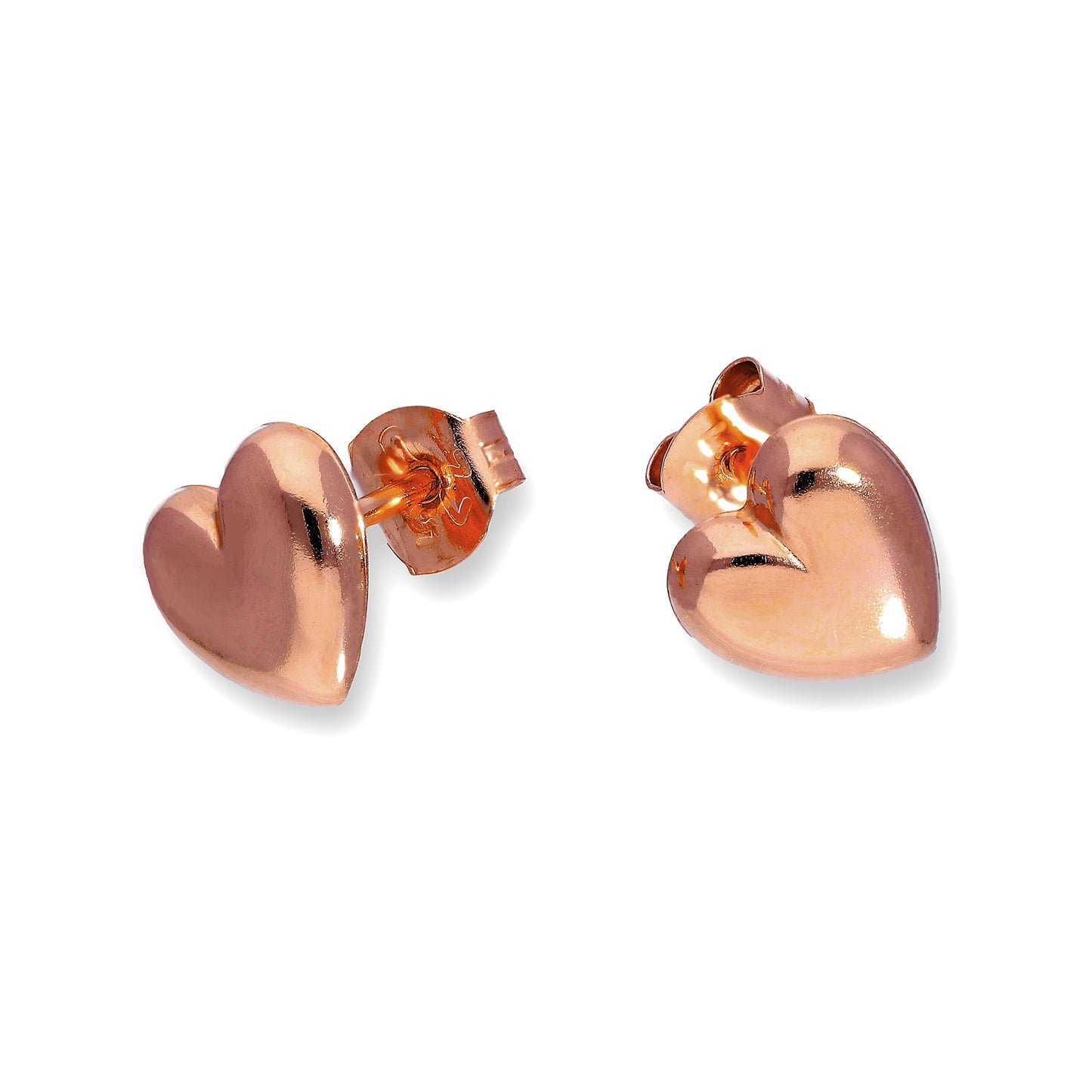 9ct Rose Gold Flat Heart Stud Earrings