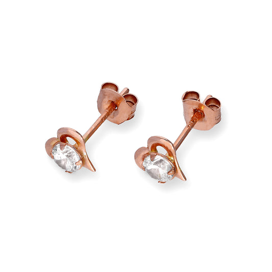 9ct Rose Gold & Clear CZ Crystal Open Heart Stud Earrings