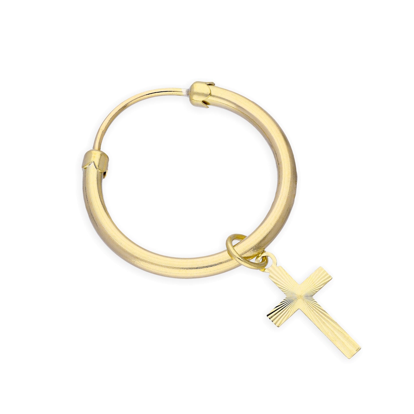 9ct Yellow Gold Cross Thick Single Hoop Earring