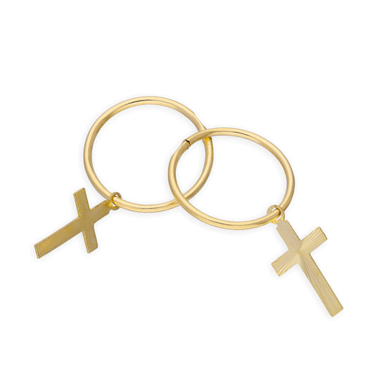 9ct Yellow Gold Cross Hoop Earrings