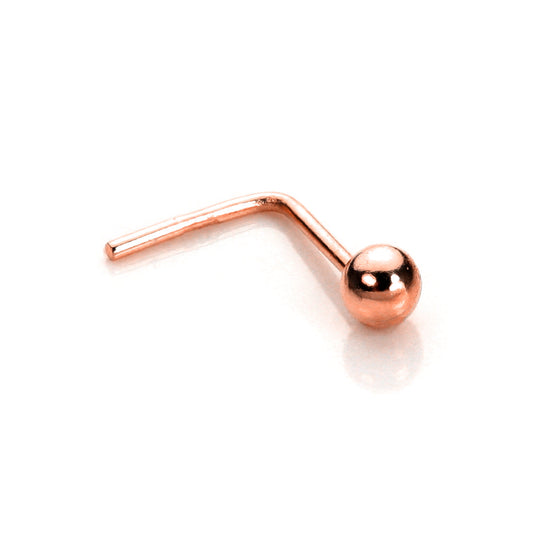 9ct Rose Gold 2mm Bead L-Shaped Nose Stud 25Ga