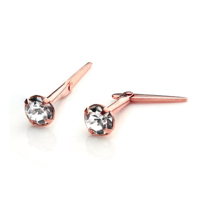 9ct Rose Gold Andralok Stud Earrings w 3mm CZ Crystal Clear Aquamarine Sapphire