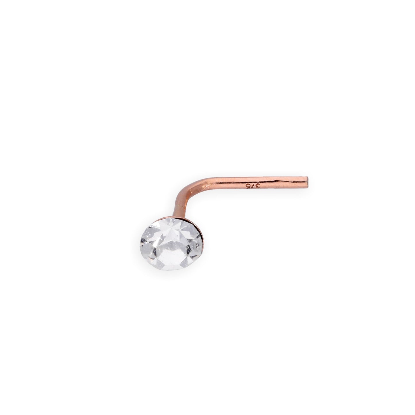 9ct Rose Gold & Clear CZ Crystal L Shaped Nose Pin