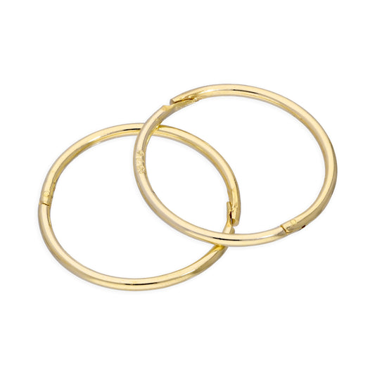 9ct Yellow Gold 14mm Sleeper Hinged Hoop Earrings