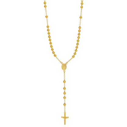 Heavy Gold Plated Sterling Silver Rosary Bead Necklace - 20 Inches