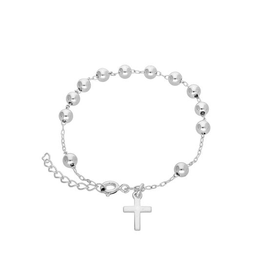 Heavy Sterling Silver Rosary Bead Bracelet - 6.5 Inches + 1 Inch Extender