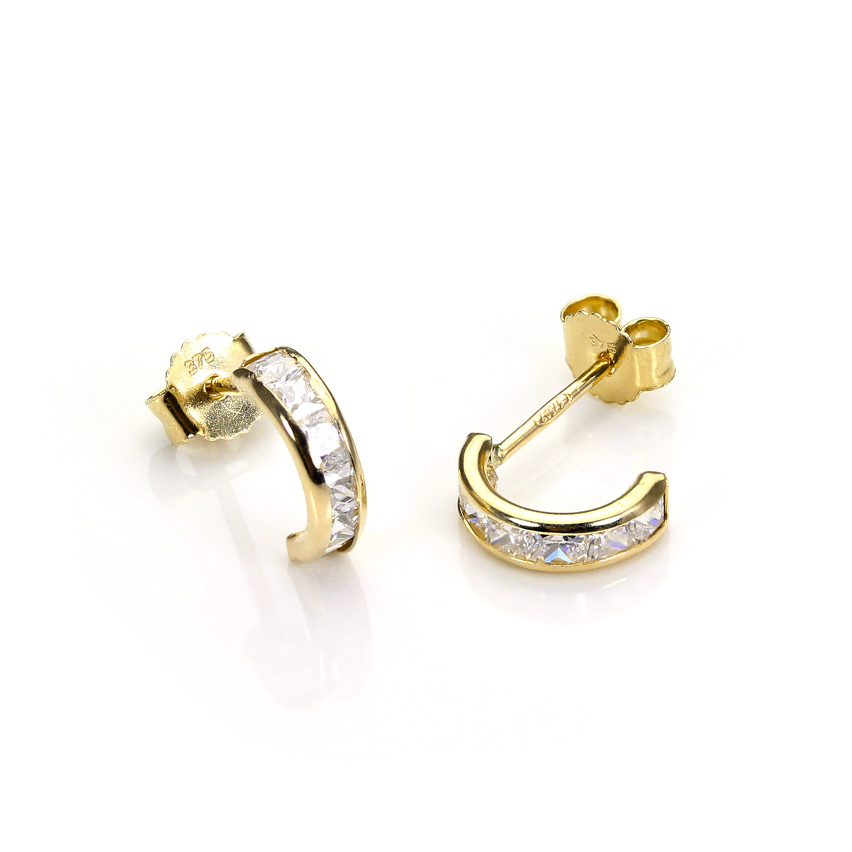9ct Gold & CZ Crystal Huggie Stud Earrings