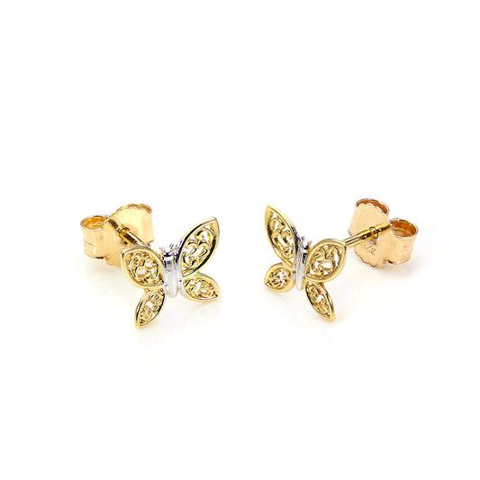 9ct Yellow & White Gold Butterfly Stud Earrings