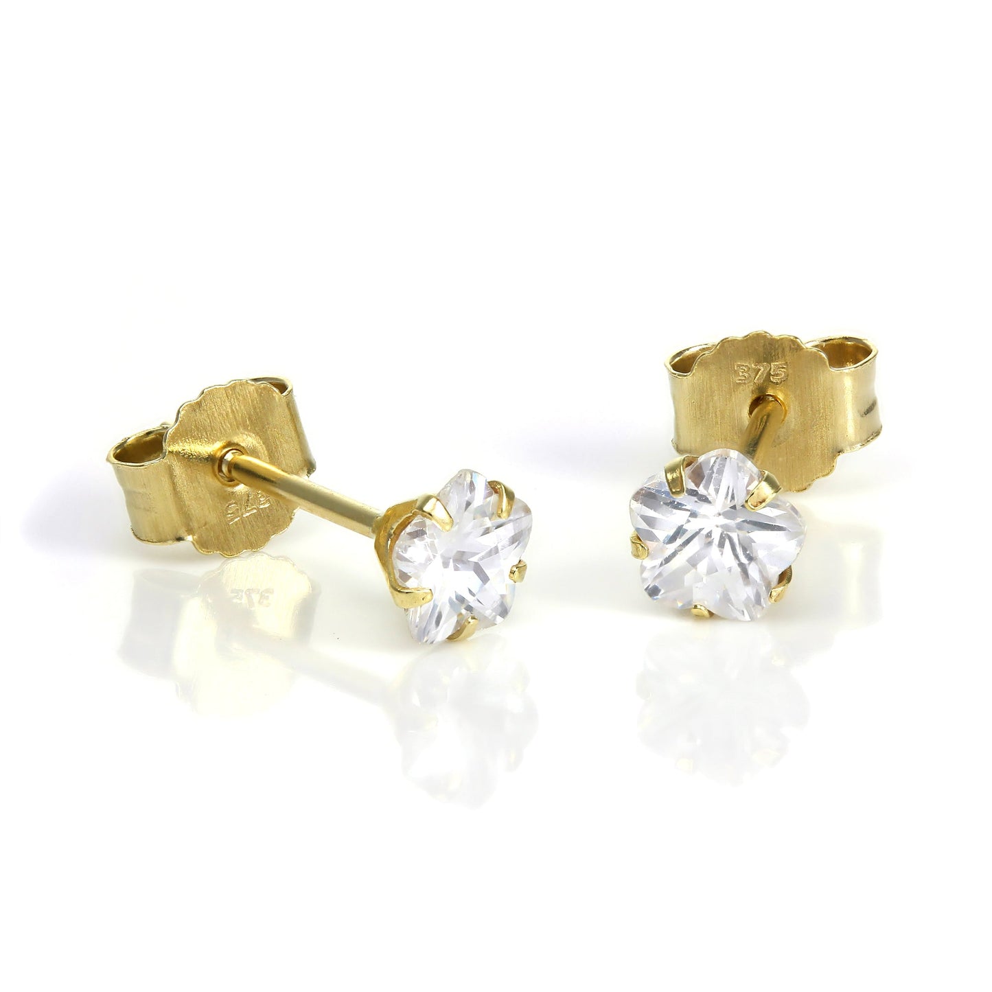 9ct Gold & 4mm CZ Crystal Flower Stud Earrings - 3 Colours