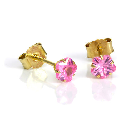 9ct Gold & 4mm CZ Crystal Flower Stud Earrings - 3 Colours