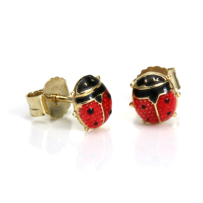 9ct Gold Tiny & Enamel Small Ladybird Stud Earrings