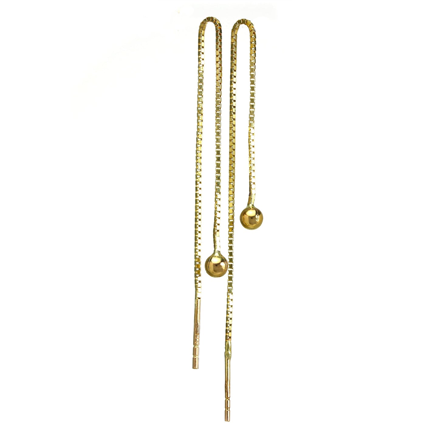 9ct Gold 3mm Ball Pull Through Box Chain Earrings