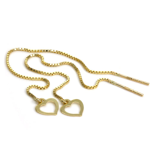 9ct Gold Open Heart Pull Through Box Chain Earrings