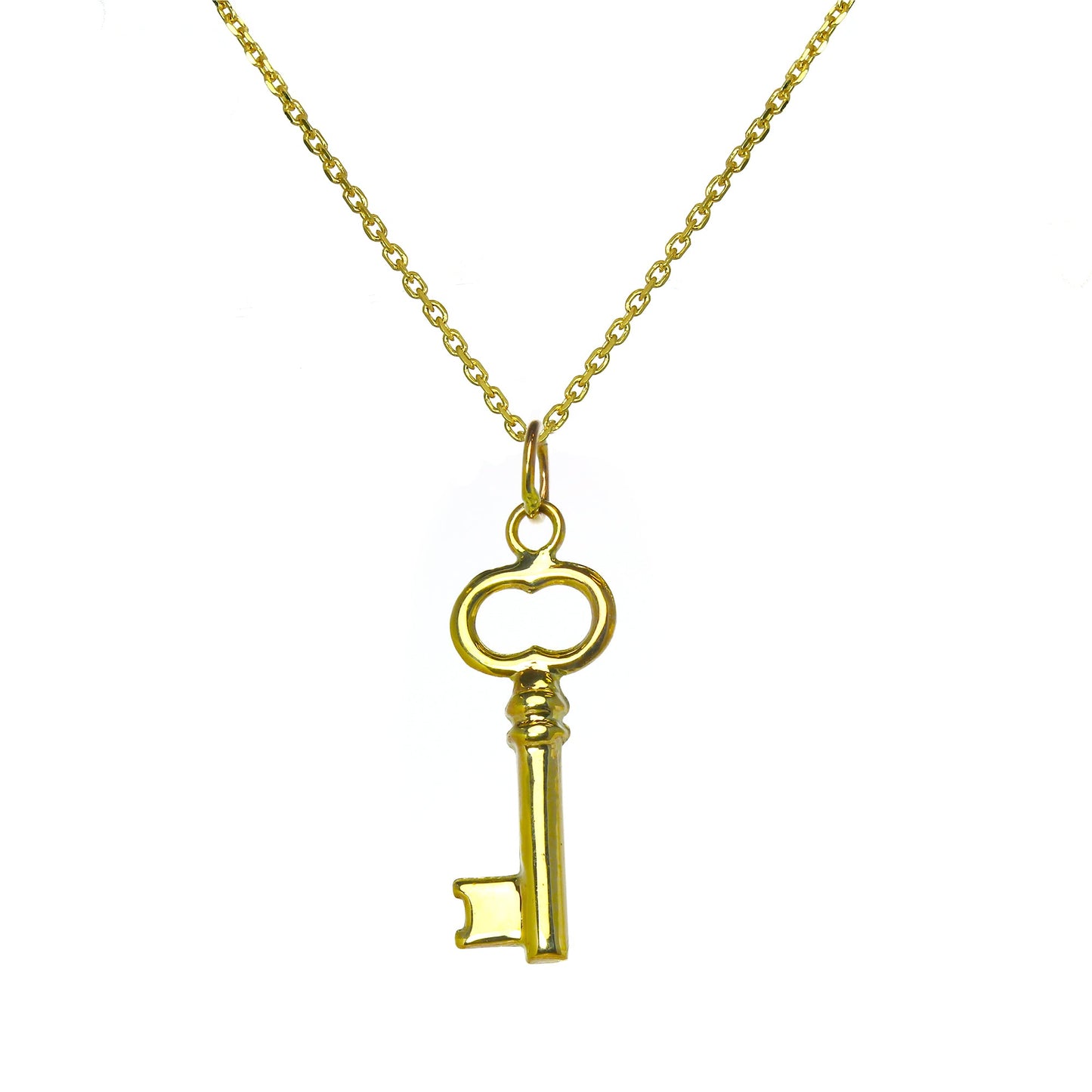 9ct Gold Old Fashioned Key Pendant on 16 - 20 Inch Chain