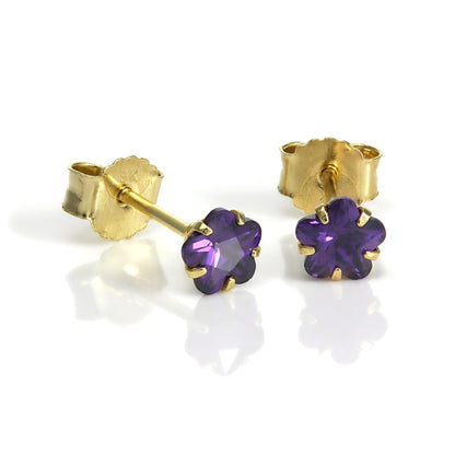 9ct Gold & 4mm CZ Crystal Flower Stud Earrings - 3 Colours