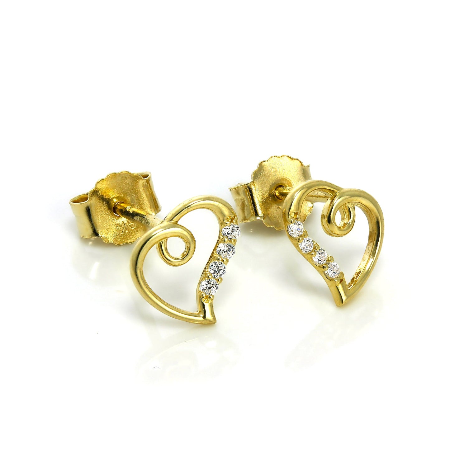 9ct Gold & CZ Crystal Open Heart Stud Earrings