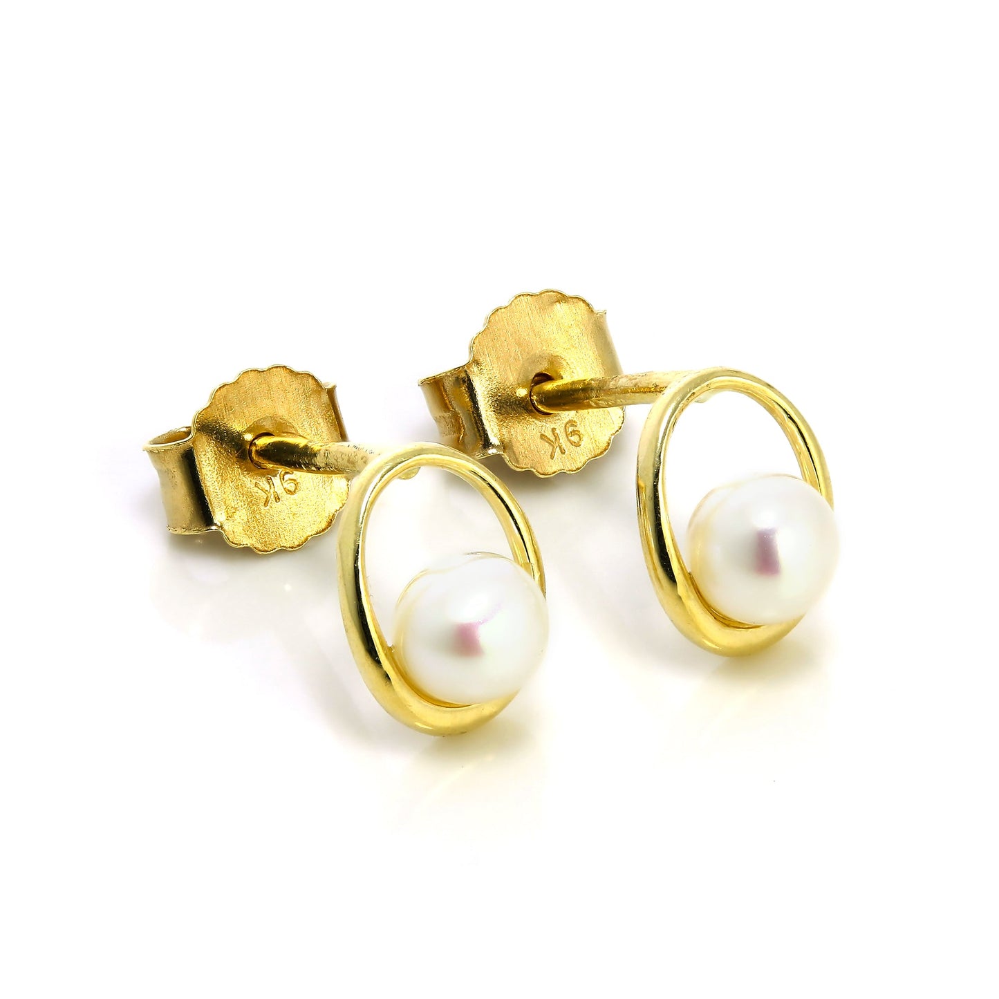 9ct Gold & Freshwater Pearl Open Stud Earrings