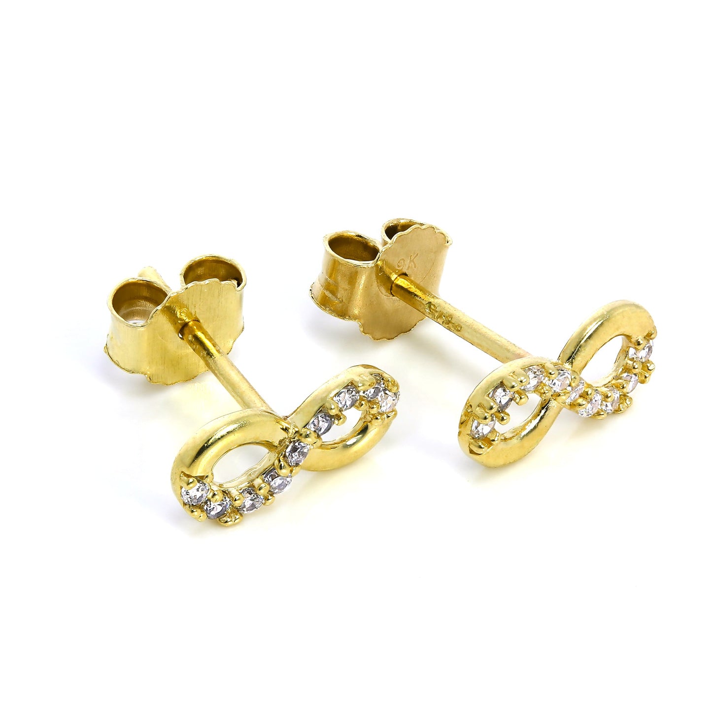 9ct Gold & CZ Crystal Infinity Loop Stud Earrings