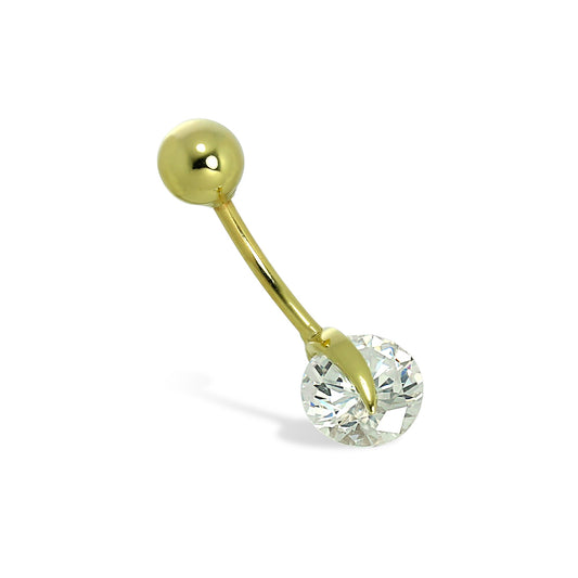 9ct Gold 7mm Clear CZ Crystal Wheel Ball End Belly Bar Piercing