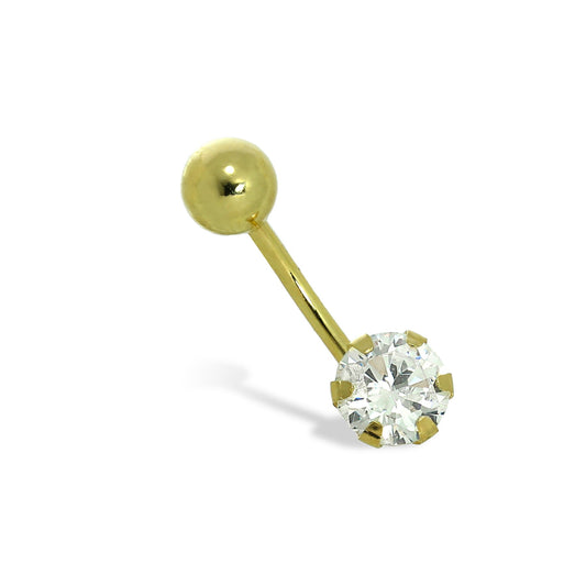 9ct Gold 6mm Round Clear CZ Crystal Ball End Belly Bar Piercing