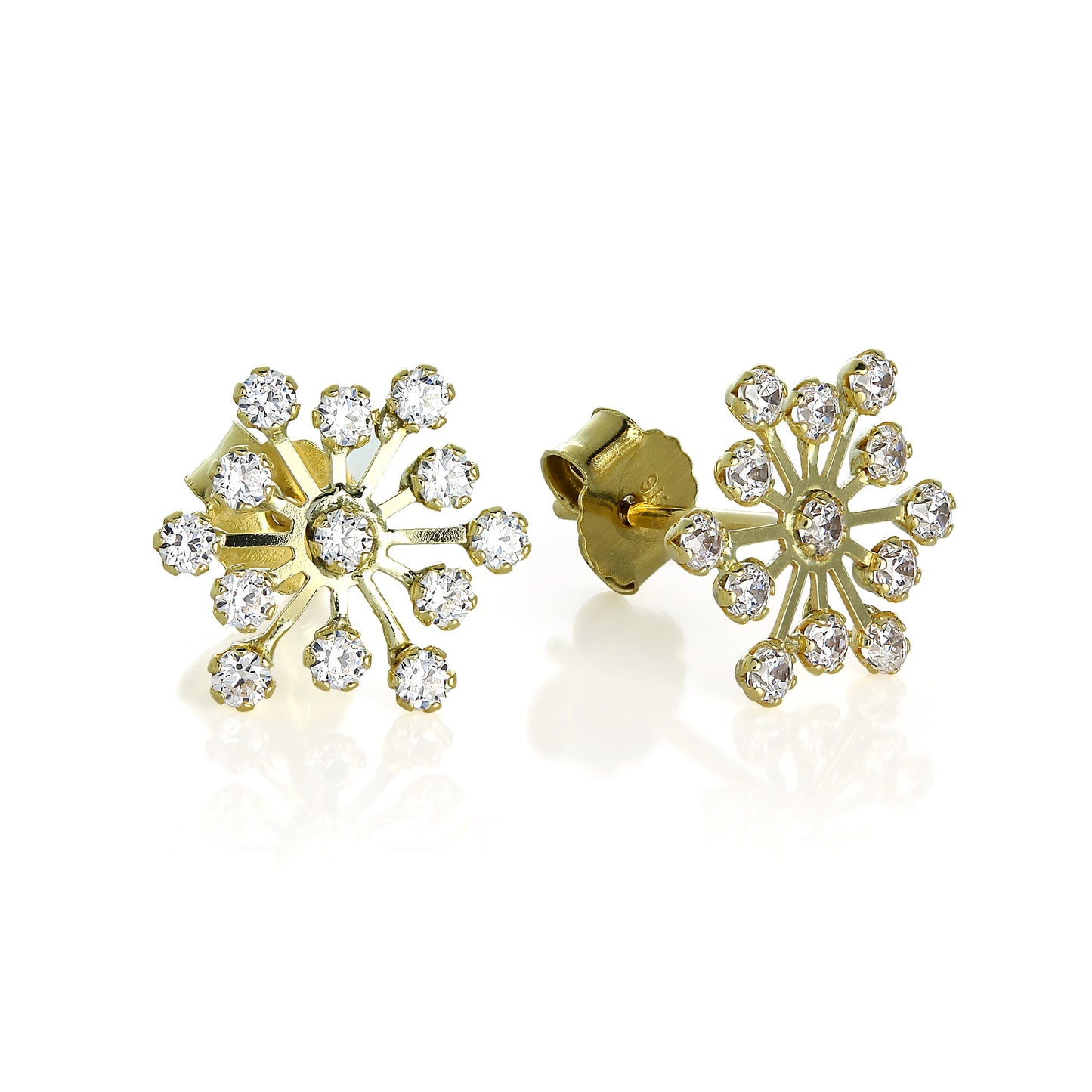 9ct Gold & CZ Crystal Snowflake Pendant & Stud Earrings Set