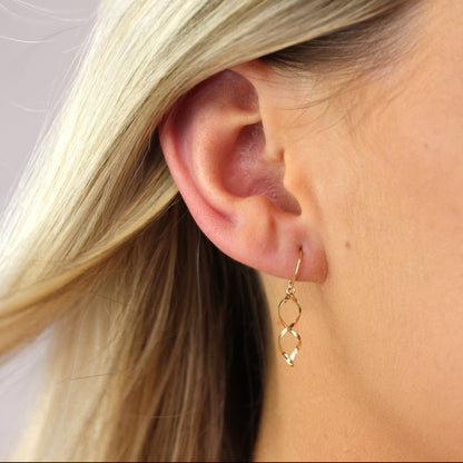 9ct Gold Double Twist Drop Earrings