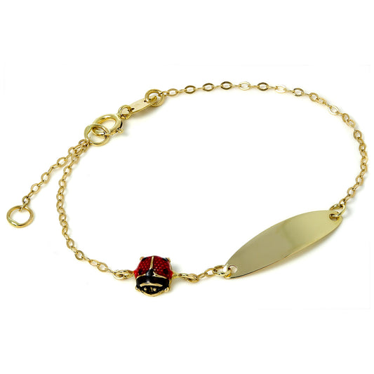 9ct Gold Childs ID Plate Bracelet with Ladybird Charm