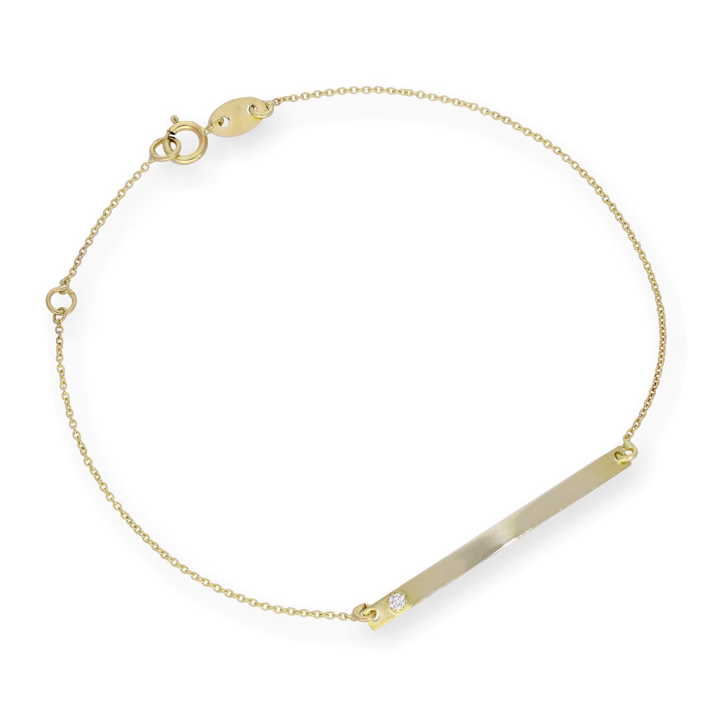 9ct Gold Thin ID Plate Bracelet with CZ Crystal