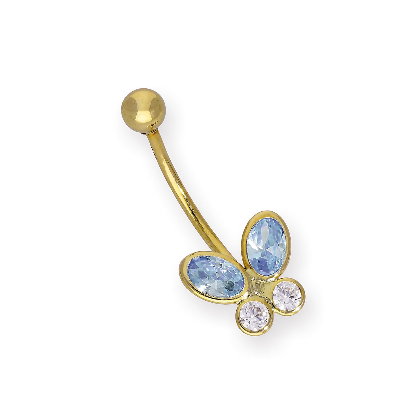 9ct Gold & Blue CZ Crystal Butterfly Belly Bar