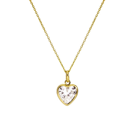 9ct Gold & Clear CZ Crystal Heart Pendant Necklace 16 - 20 Inches