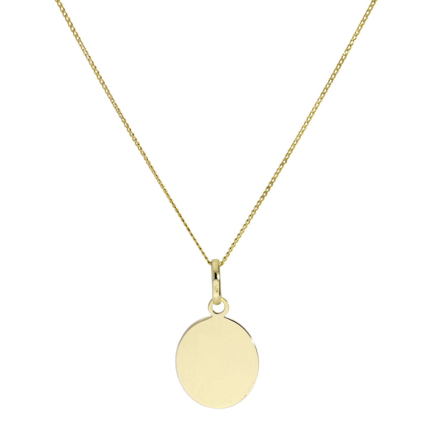 9ct Gold Engravable Oval Pendant Necklace 16 - 20 Inches