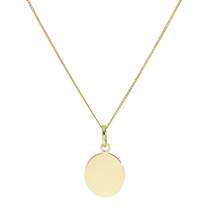 9ct Gold Engravable Oval Pendant Necklace 16 - 20 Inches